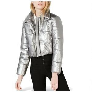 bar III Silver Metallic Puffer Jacket - Small